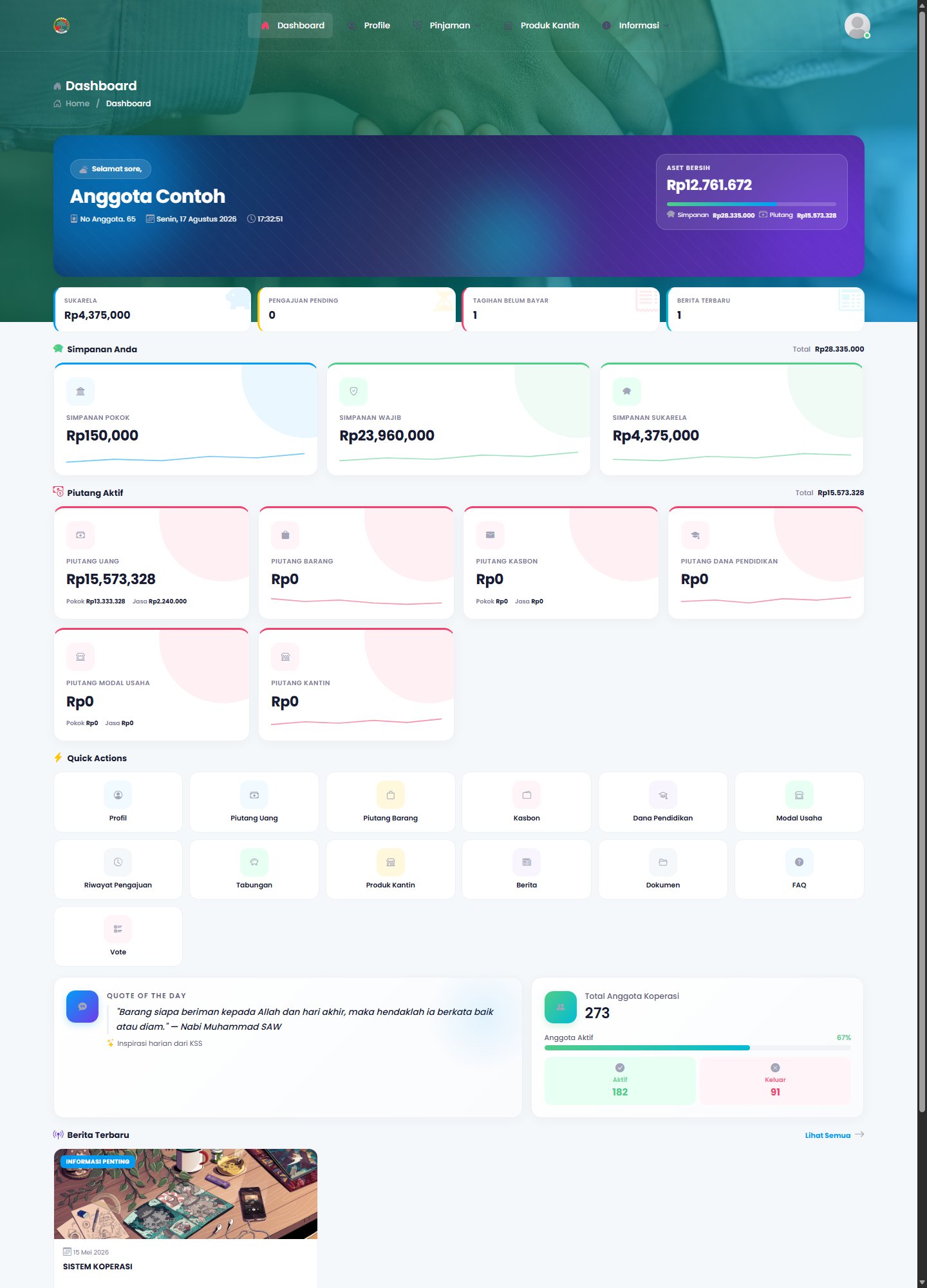Dashboard — ringkasan keuangan anggota